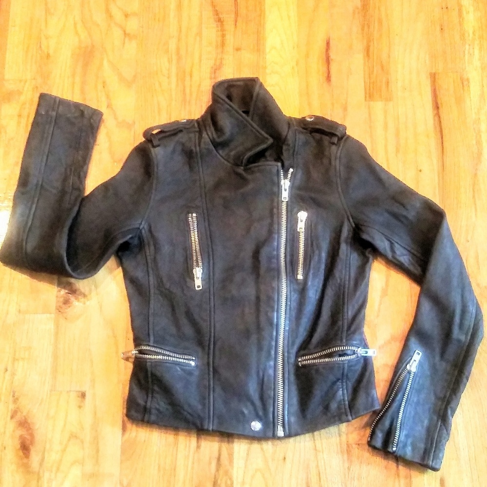 IRO BLACK LAMB LEATHER MOTORCYCLE CAFE JACKET SZ 0